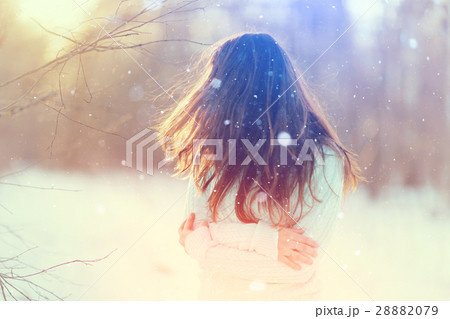 unusual toned portrait of a beautiful young girl in winter 28882079