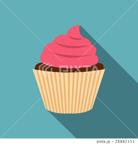 Pink cupcake icon, flat style 28882151