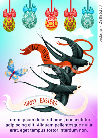 Easter Day greeting card with swallow birds, eggs 28886257