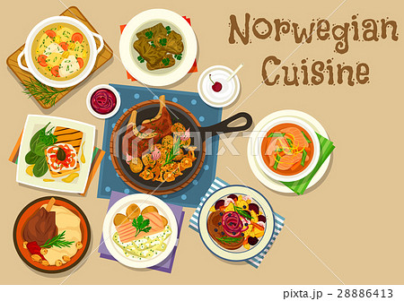 Norwegian cuisine fish and meat dishes icon 28886413