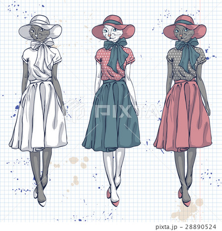 Vector elegant women with cats head 28890524