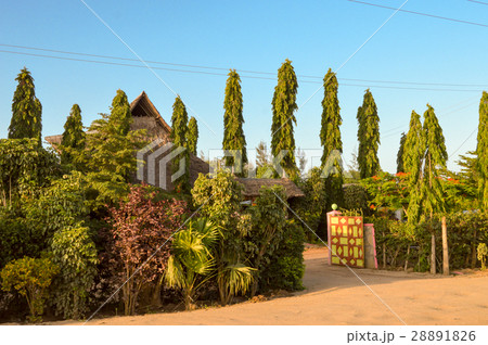 Superb garden of a hotel on the road   28891826