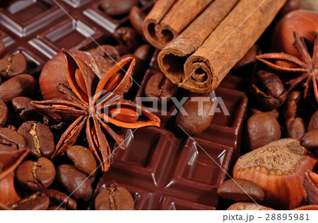 Coffee, chocolate, star anise and hazelnuts 28895981
