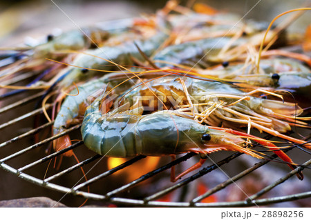 Prawns or shrimp grilled on charcoal stove Prawns or shrimp grilled on charcoal stove 28898256