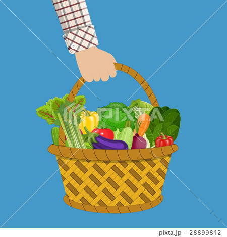 Red plastic shopping basket full 28899842