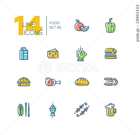 Kinds of Food Cafe Menu Thick Line Icons Set 28902433