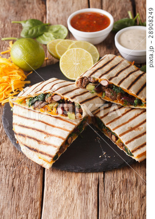 quesadilla with meat, spinach and cheddar cheese 28908249