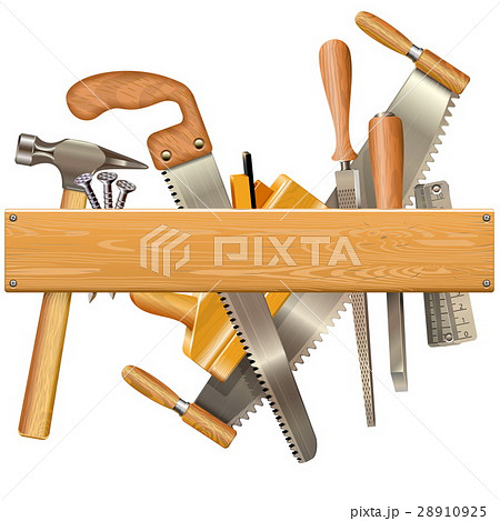 Vector Wooden Plank with Retro Tools 28910925
