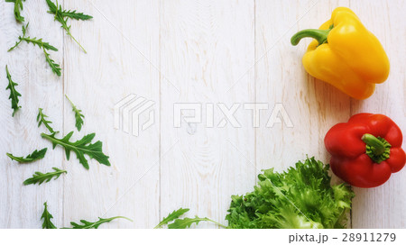 bell pepper, green salad and arugula, top view bell pepper, green salad and arugula, top view 28911279
