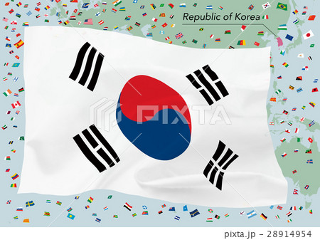 韓国国旗と世界地図のイラスト素材