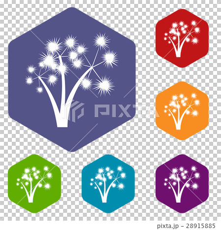 Three spiky palm trees icons set 28915885