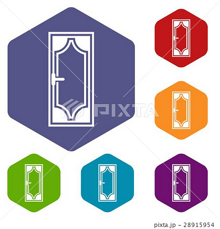 Wooden door with glass icons set 28915954