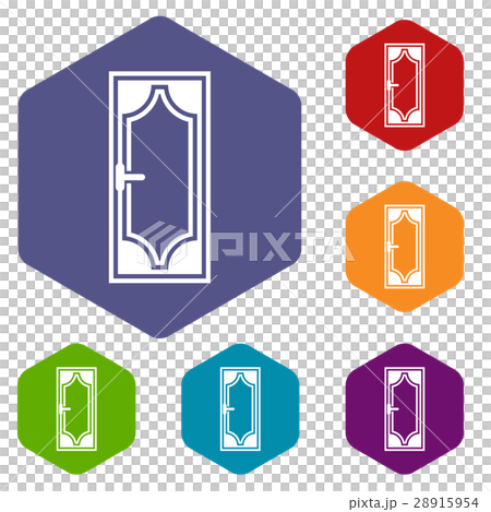 Wooden door with glass icons set 28915954
