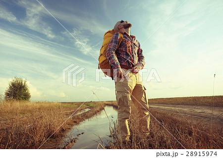 man traveler tourist landscape at sunset wildlife man traveler tourist landscape at sunset wildlife 28915974