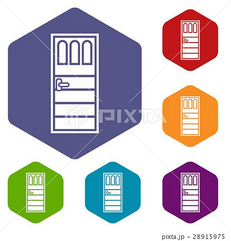 Wooden door with three glasses icons set 28915975