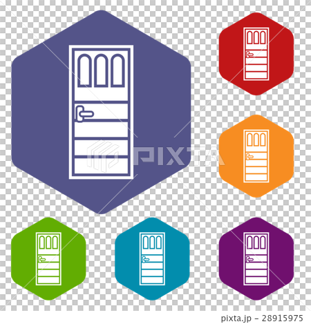 Wooden door with three glasses icons set 28915975