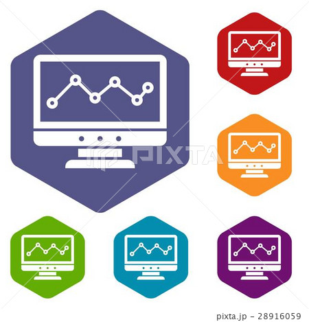 Graph in computer screen icons set 28916059