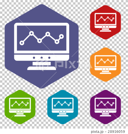 Graph in computer screen icons set Graph in computer screen icons set 28916059
