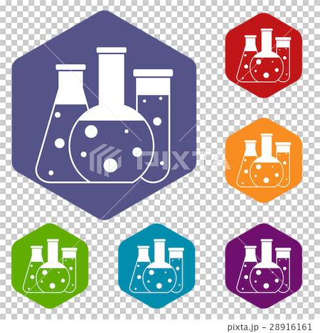 Laboratory flasks icons set 28916161