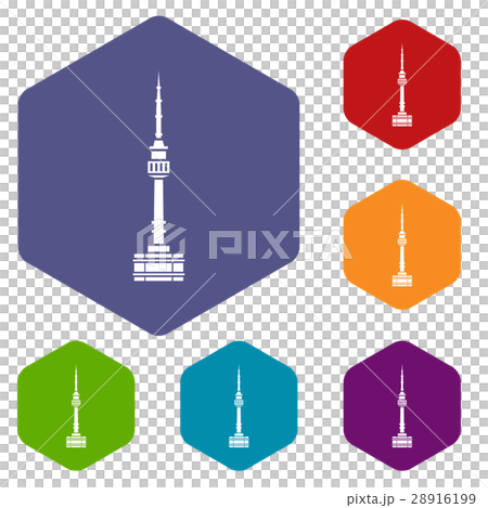 Namsan tower in Seoul icons set 28916199