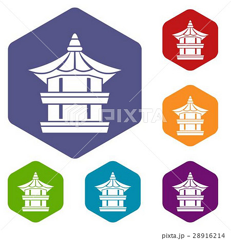 Traditional korean pagoda icons set 28916214