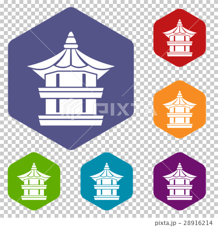 Traditional korean pagoda icons set 28916214