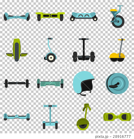 Balancing scooter icons set, flat style 28916777