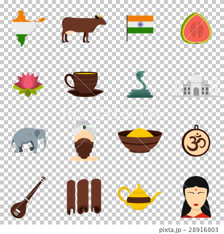 India travel icons set, flat style 28916803