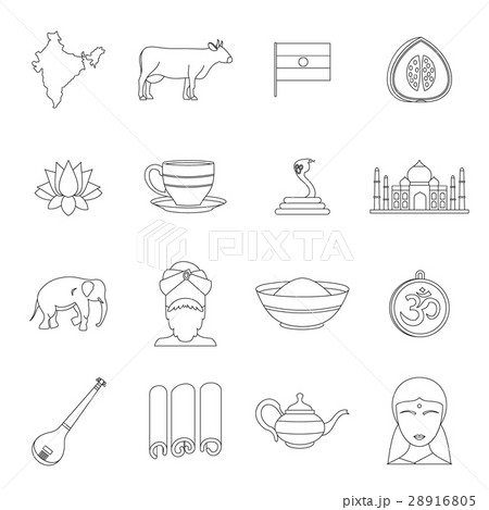 India travel icons set, outline style 28916805