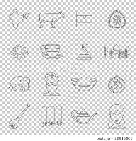 India travel icons set, outline style 28916805