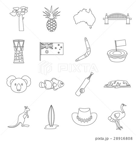 Australia travel icons set, outline style Australia travel icons set, outline style 28916808