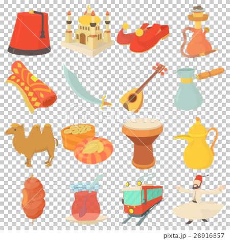 Turkey travel symbols icons set, cartoon style 28916857