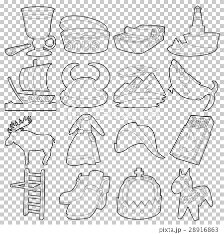 Sweden travel symbols icons set, outline style Sweden travel symbols icons set, outline style 28916863