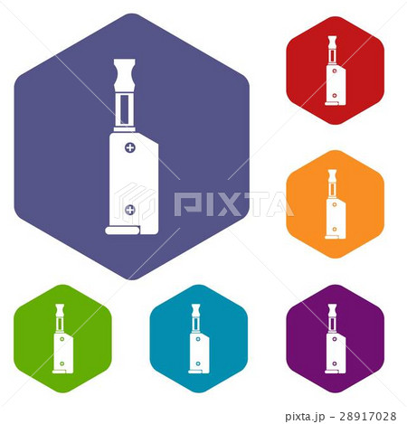 Electronic cigarette with mouthpiece icons set Electronic cigarette with mouthpiece icons set 28917028