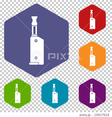 Electronic cigarette with mouthpiece icons set Electronic cigarette with mouthpiece icons set 28917028