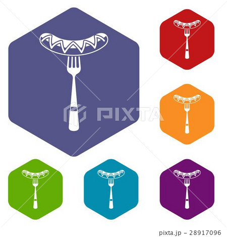 Sausage on a fork icons set 28917096