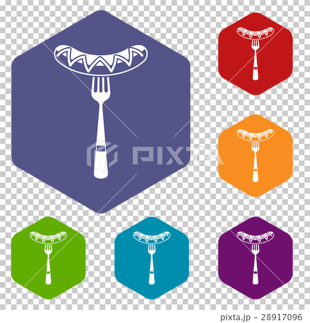 Sausage on a fork icons set 28917096