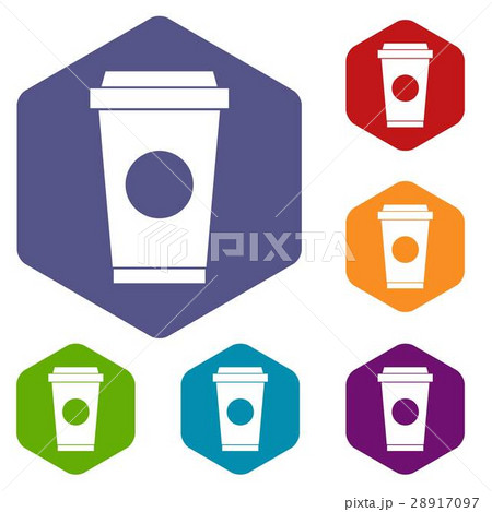 Coffee in take away cup icons set 28917097