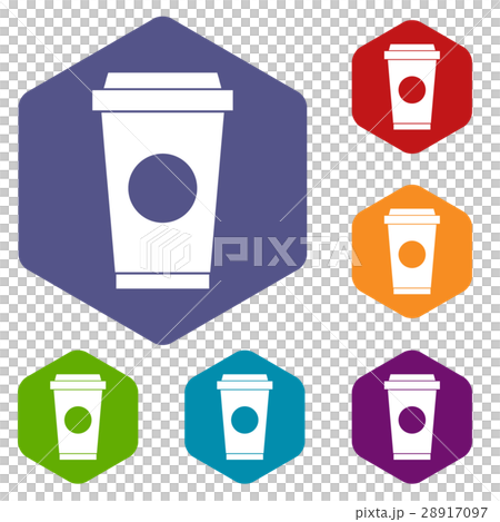 Coffee in take away cup icons set 28917097