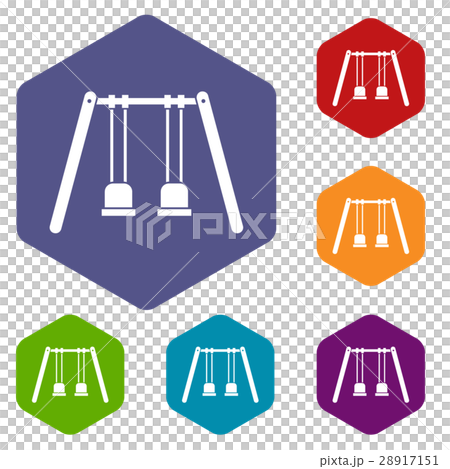 Wooden swings hanging on ropes icons set 28917151