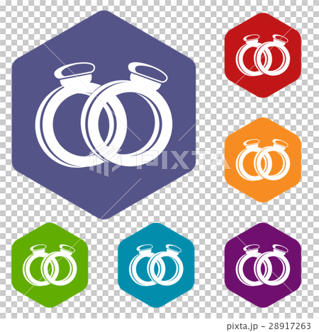 A pair of gold wedding rings icons set - Stock Illustration [28917263 ...