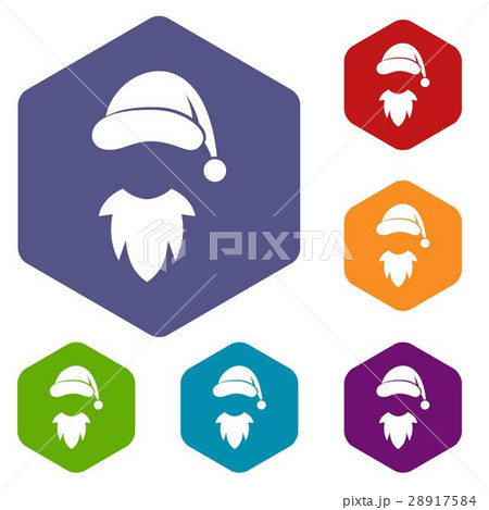 Cap with pompon of Santa Claus and beard icons set Cap with pompon of Santa Claus and beard icons set 28917584