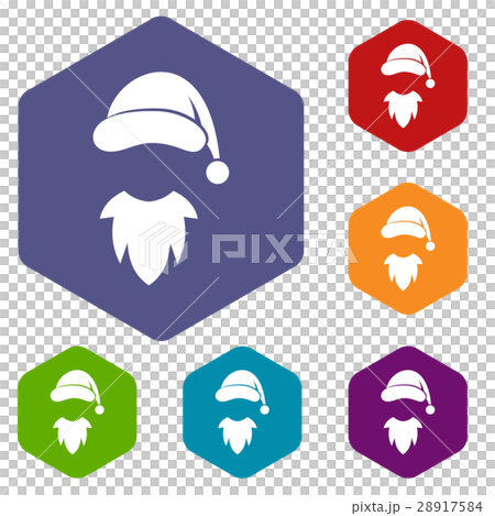 Cap with pompon of Santa Claus and beard icons set Cap with pompon of Santa Claus and beard icons set 28917584