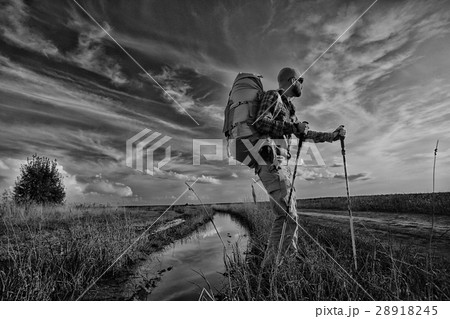 black-and-white contrast portrait of a man of adventure traveler black-and-white contrast portrait of a man of adventure traveler 28918245