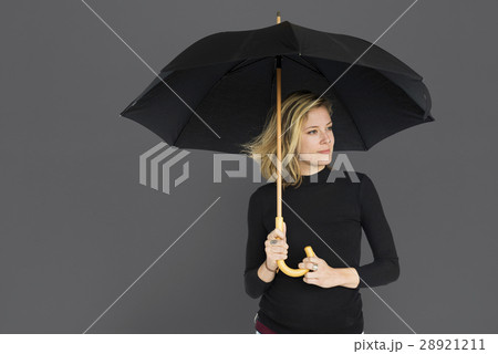 Caucasian Lady Black Umbrella Concept Caucasian Lady Black Umbrella Concept 28921211