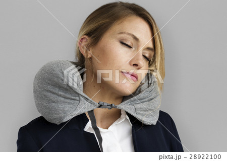 Caucasian Woman Travel Pillow Resting 28922100