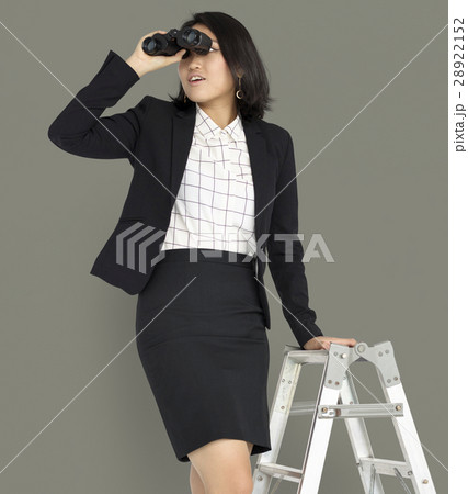 Asian Business Woman Ladder Binoculars Asian Business Woman Ladder Binoculars 28922152