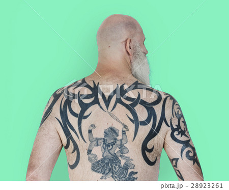 Senior Adult Man Rear View Hanuman Tattoo Spiritual Arts Senior Adult Man Rear View Hanuman Tattoo Spiritual Arts 28923261