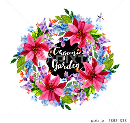 Watercolor flower roses wreath 28924338