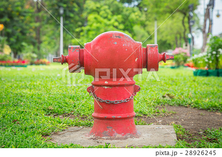 red fire hydrant in the park. red fire hydrant in the park. 28926245